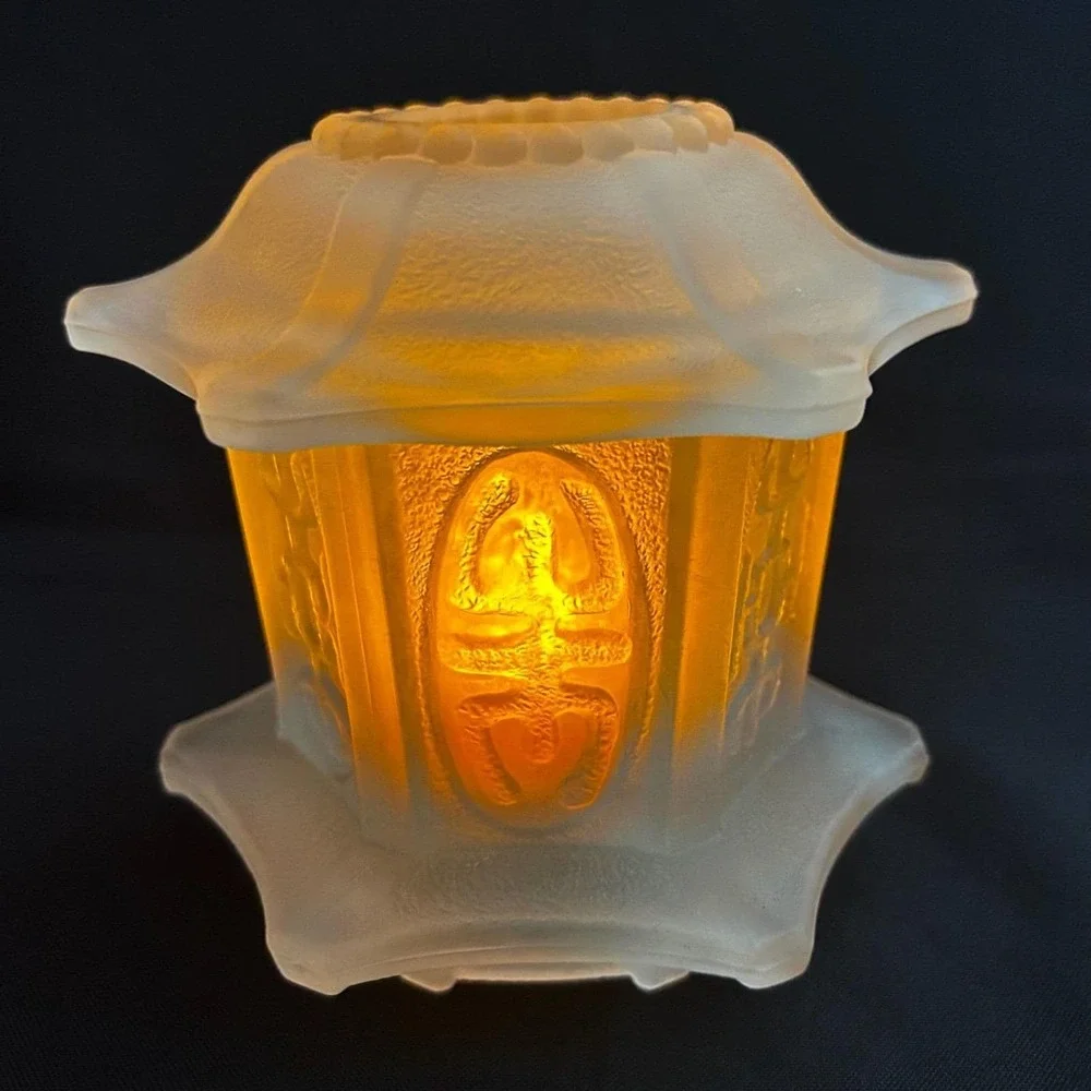 Vintage 1970s HOMCO Frosted White Fairy Lamp Light Satin Glass Asian Pagoda VHTF